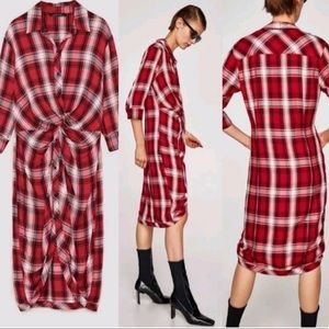 Zara Red Flannel Plaid Shirt Dress